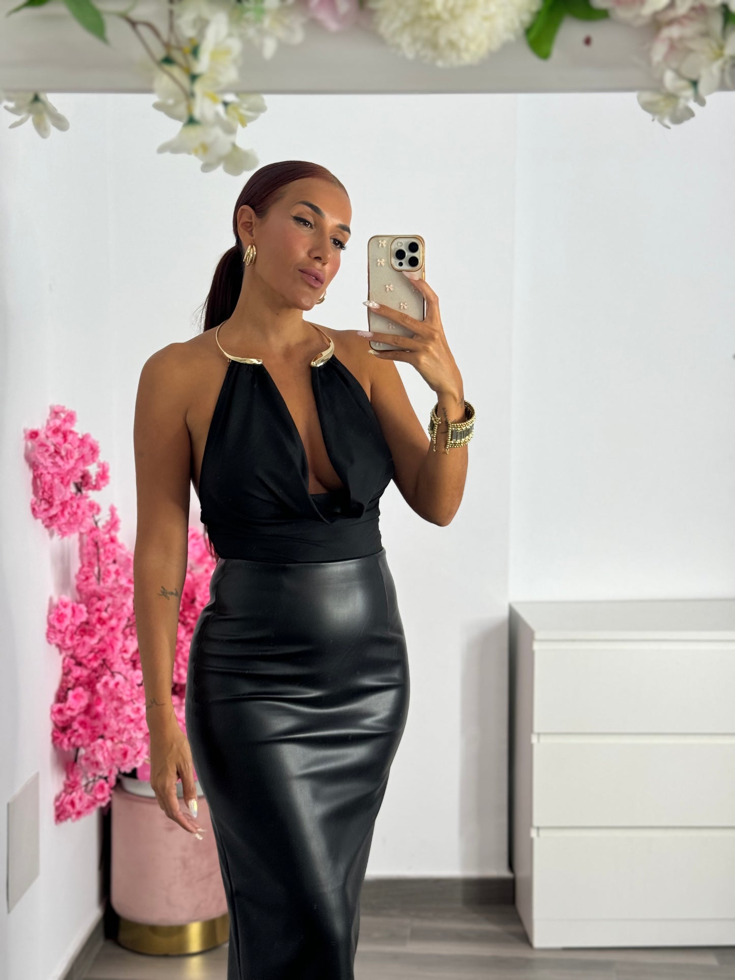Falda midi polipiel