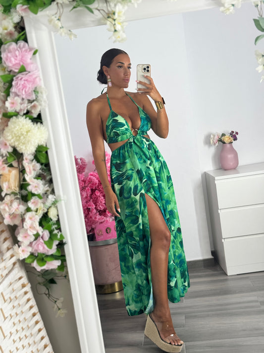 Vestido hojas verde