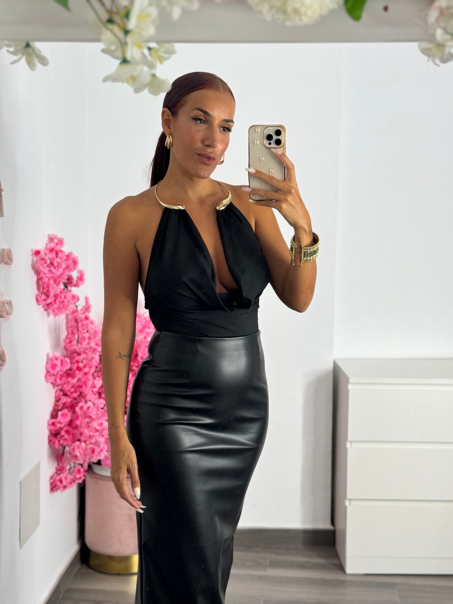 Falda midi polipiel