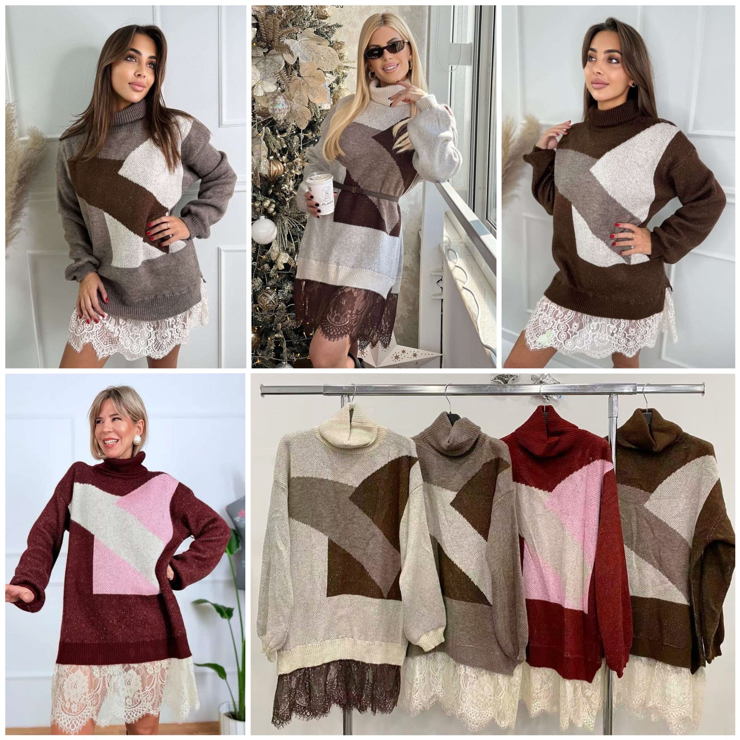 Vestido lana con encaje