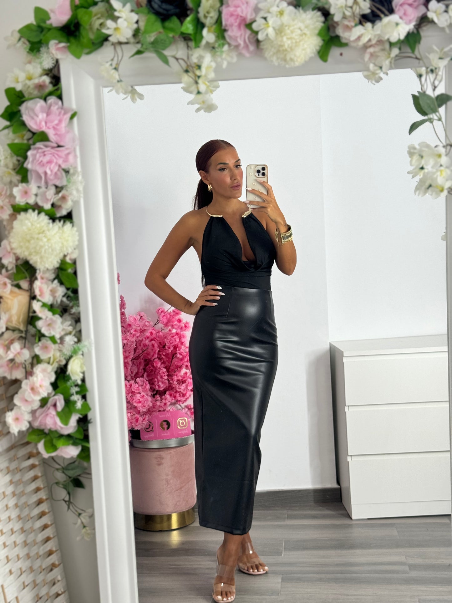 Falda midi polipiel