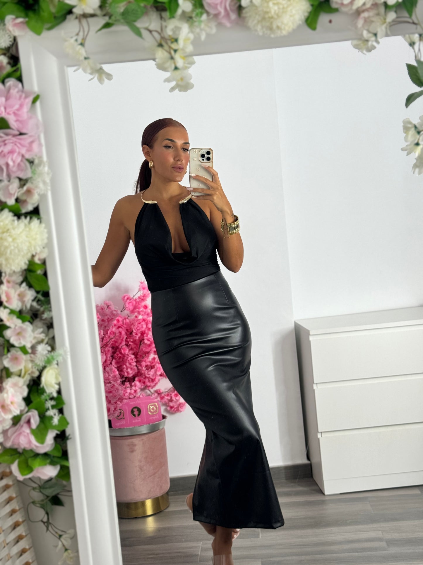Falda midi polipiel